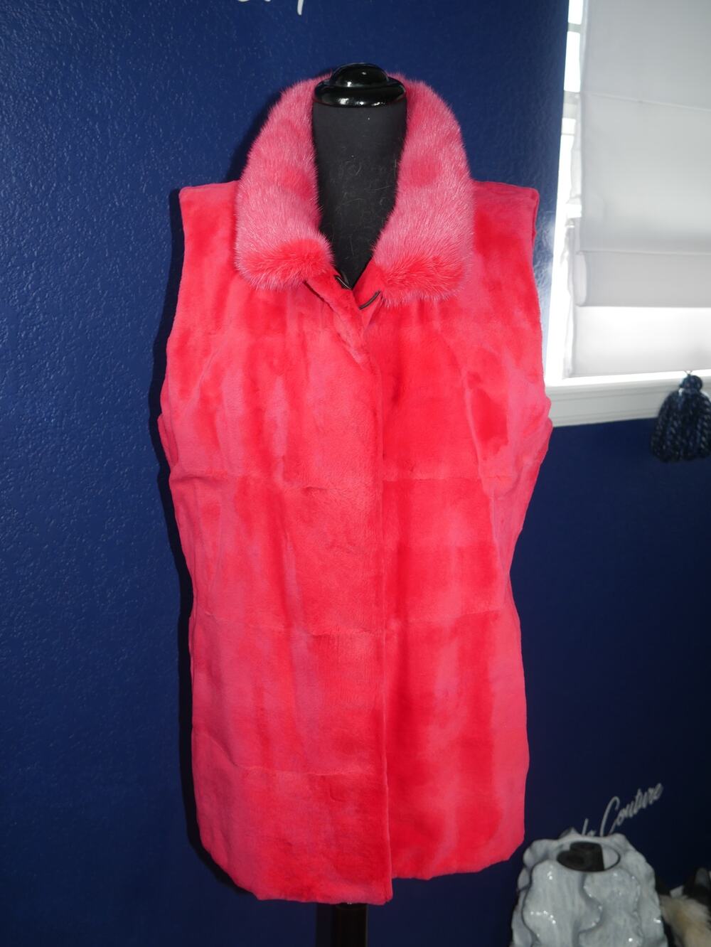 Gorgeous Hot Pink Sheared & Long Hair Mink Reversible Fur Vest Gilet Coat Jacket
